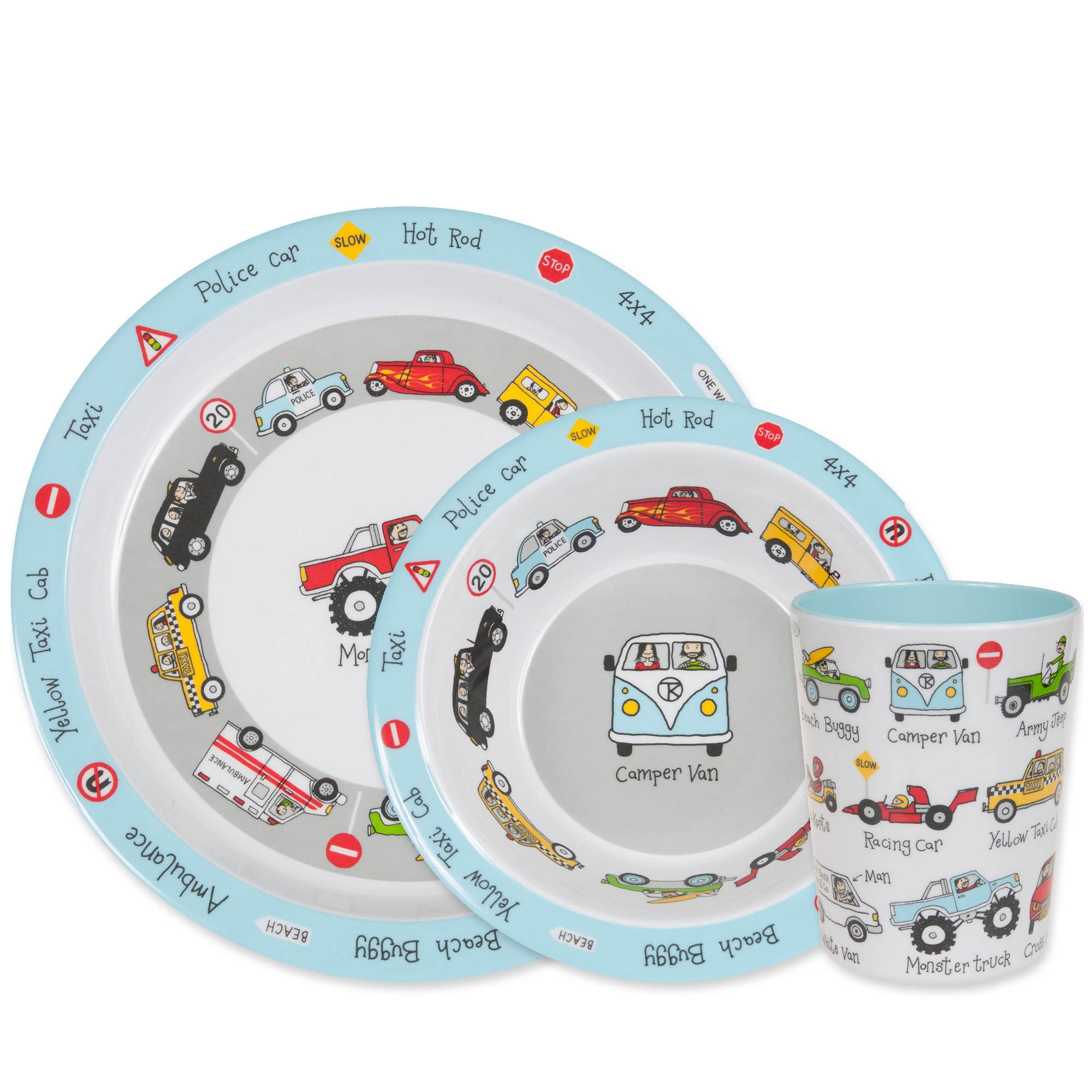 Cars Print Melamine Children’s Dinner Set