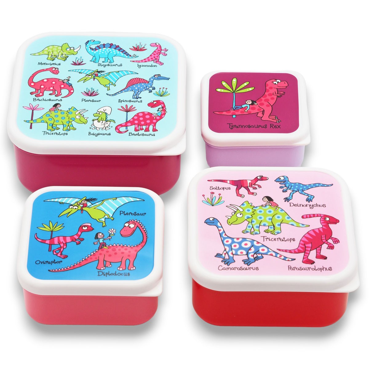 Set of 4 Dinosaur Pink Snack Boxes For Kids
