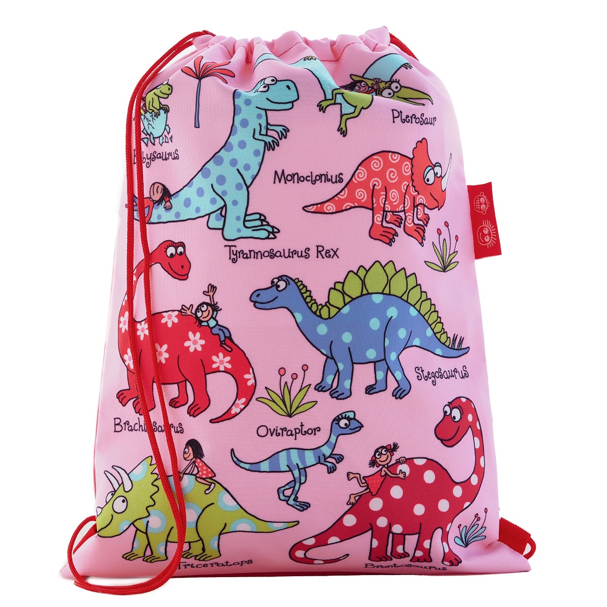 Kids Pink Dinosaur Waterproof Drawstring Bag - Recycled