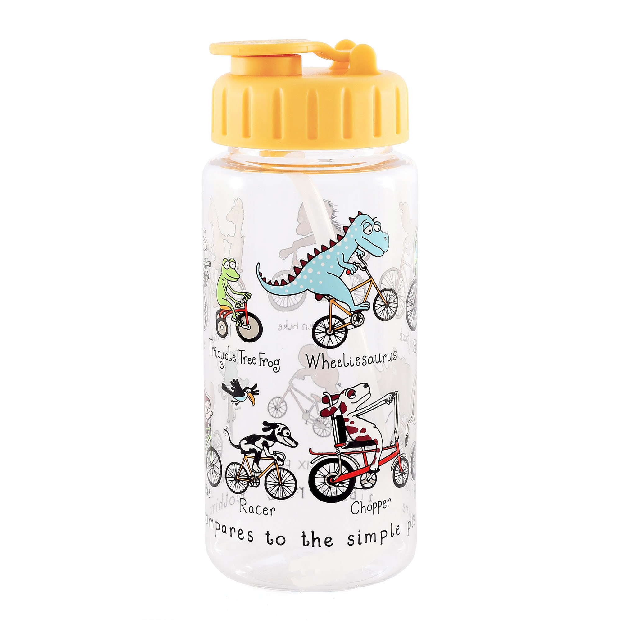 Kids Animals on Bikes Drinking Bottle With Straw