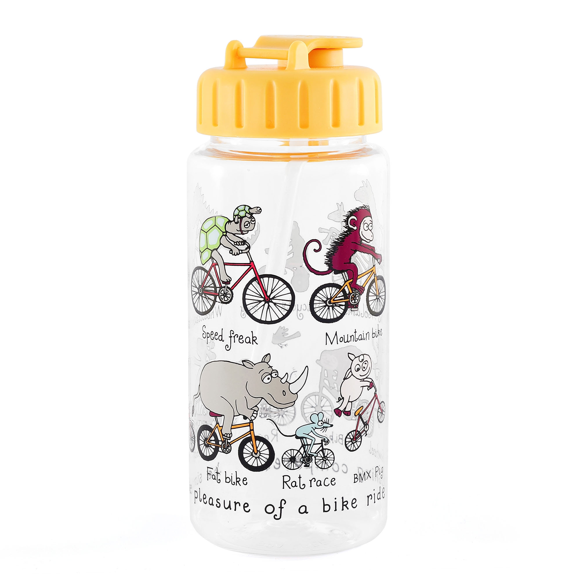 Kids Animals on Bikes Drinking Bottle With Straw
