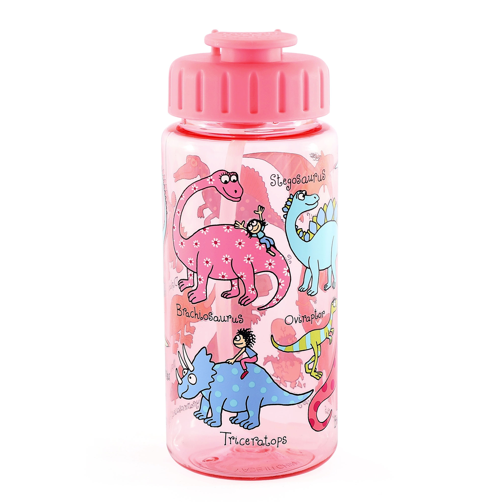 New Dinosaurs Pink Drinking Bottle With Straw