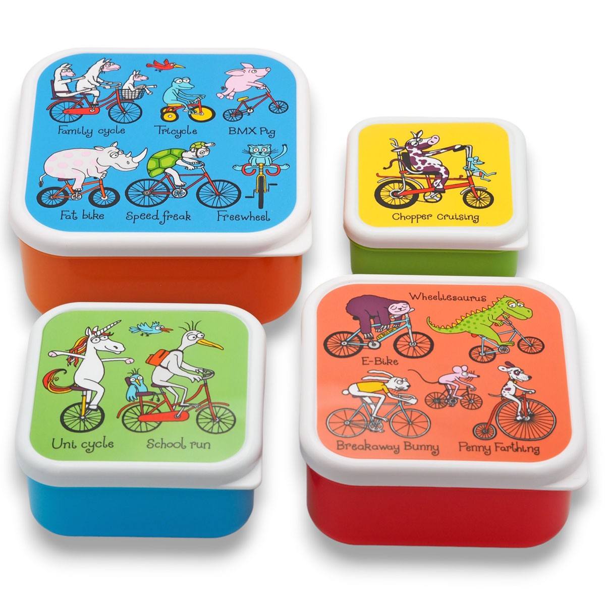 Set of 4 Animals on Bikes Snack Boxes For Kids